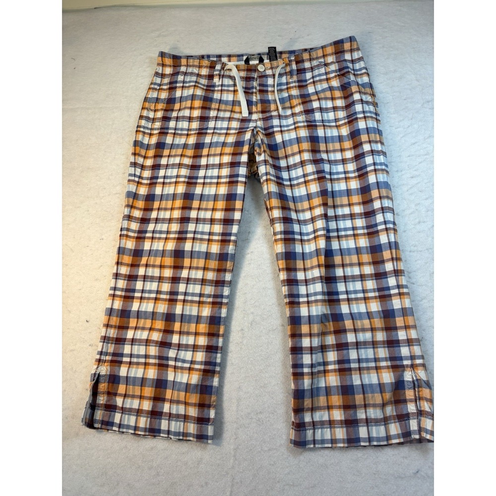 American Eagle Womens 10 Plaid Capri Cropped Chino Pants Y2K Org/Bl/Wht